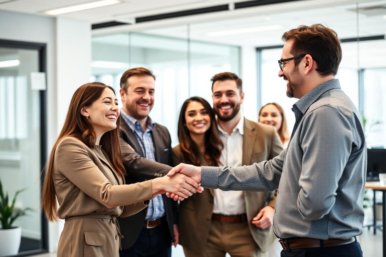 Employees thanking their leader after a benefits rollout